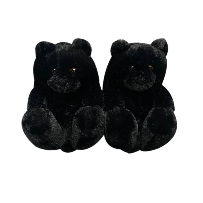 Cute Furry Winter Warm Faux Fur Big Cartoon Teddy Bear Shoes for Kids and Adults