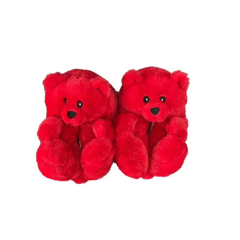 Cute Furry Winter Warm Faux Fur Big Cartoon Teddy Bear Shoes for Kids and Adults