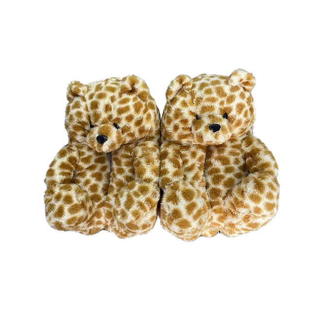 Cute Furry Winter Warm Faux Fur Big Cartoon Teddy Bear Shoes for Kids and Adults Ballet Slippers Coloring Page