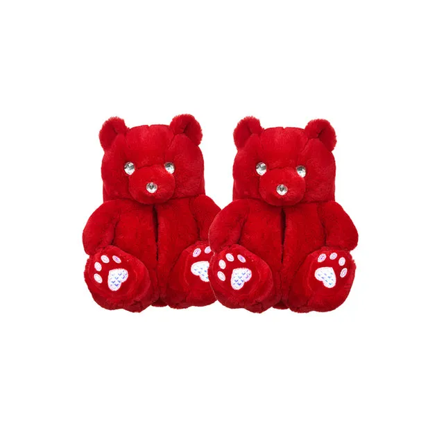 Cute Furry Winter Warm Faux Fur Big Cartoon Teddy Bear Shoes for Kids and Adults Slippers Boots