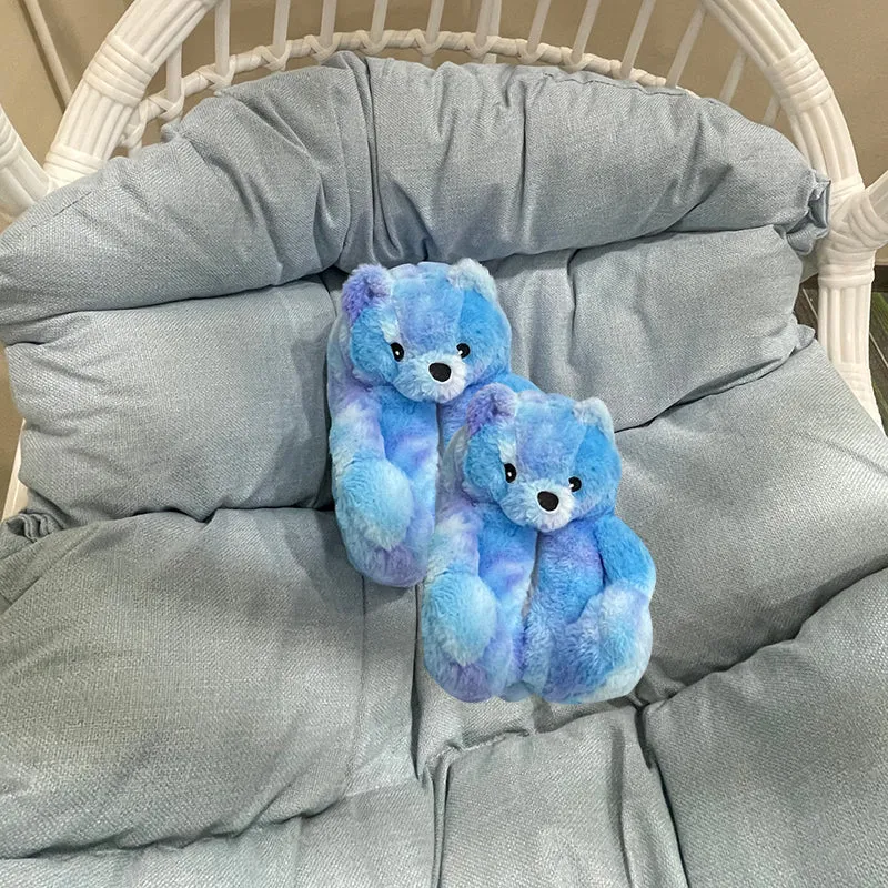 Cute Furry Winter Warm Faux Fur Big Cartoon Teddy Bear Shoes for Kids and Adults Godfather Slippers