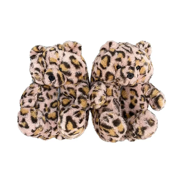 Padraig Cottage Slippers Cute Furry Winter Warm Faux Fur Big Cartoon Teddy Bear Shoes for Kids and Adults