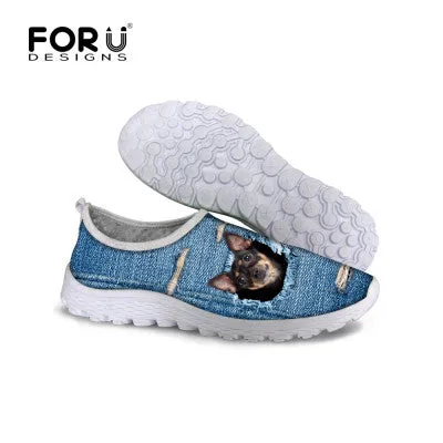 NULL Cute Style Animal Dog Cat Printing Air Mesh Shoes for Women Ladies Casual Denim Shoes Female Girls Casual Breathable Shoes