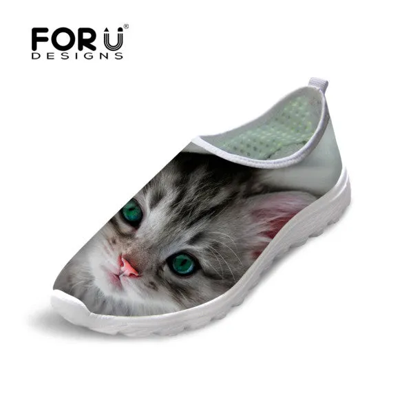 Penny Loafers 50s Cute Style Animal Dog Cat Printing Air Mesh Shoes for Women Ladies Casual Denim Shoes Female Girls Casual Breathable Shoes