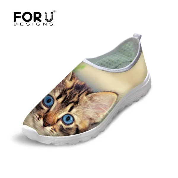 Dress Loafers Slip On Casual Driving Loafer Cute Style Animal Dog Cat Printing Air Mesh Shoes for Women Ladies Casual Denim Shoes Female Girls Casual Breathable Shoes