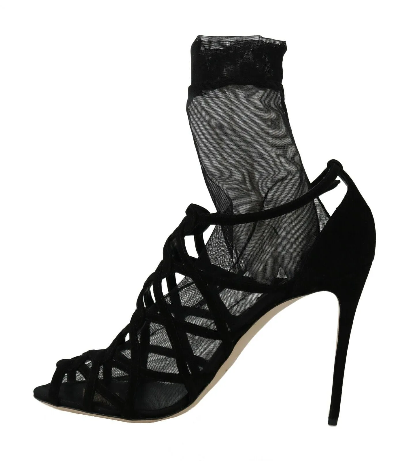 Sandals Prices Dolce & Gabbana Black Suede Tulle Ankle Boots Sandal Shoes