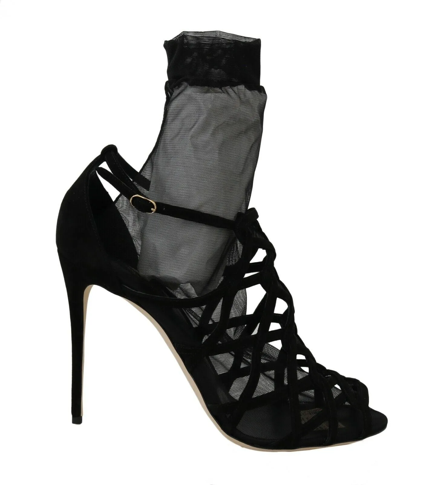 Sandals Clearance Dolce & Gabbana Black Suede Tulle Ankle Boots Sandal Shoes