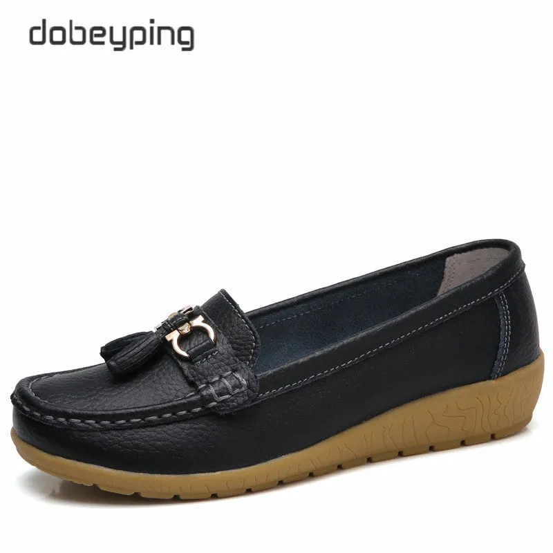 Dobeyping 2023 New Arrival Shoes Woman Genuine Leather Women Flats Slip On Women'S Loafers Female Mo Hey Dude Nut Loafers