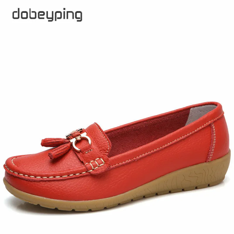 Dobeyping 2023 New Arrival Shoes Woman Genuine Leather Women Flats Slip On Women'S Loafers Female Mo Loafers With Gold Buckle