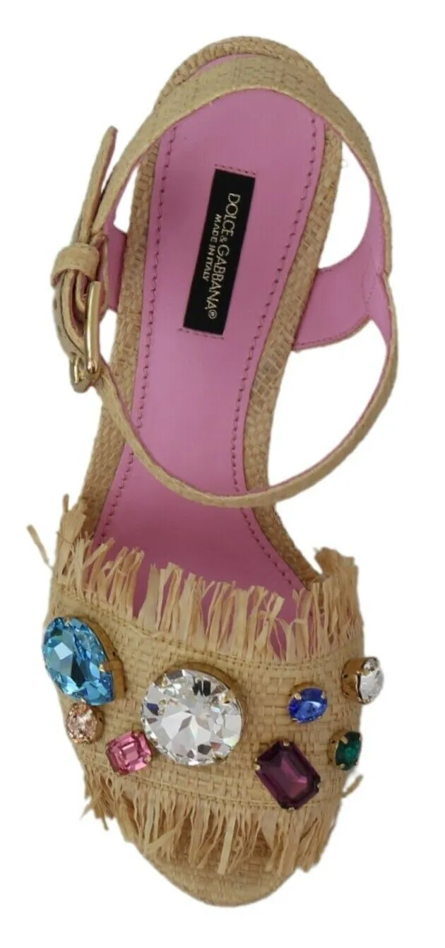 San Antonio Shoes Sandals Dolce & Gabbana Beige Rhinestones Wedge Heel Sandals Shoes