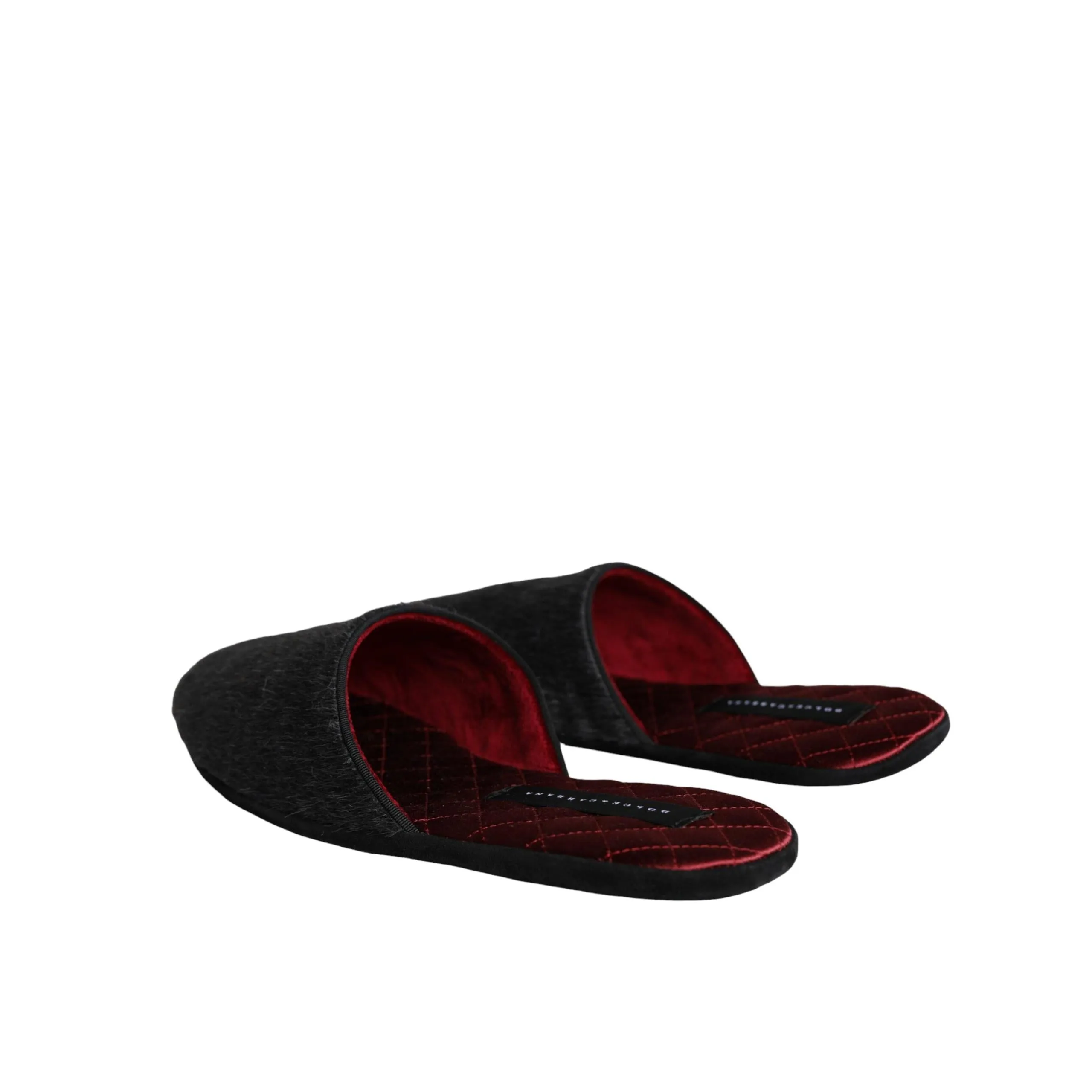 Winged Sandals Dolce & Gabbana Black Faux Fur Slides Slippers Slip On Shoes