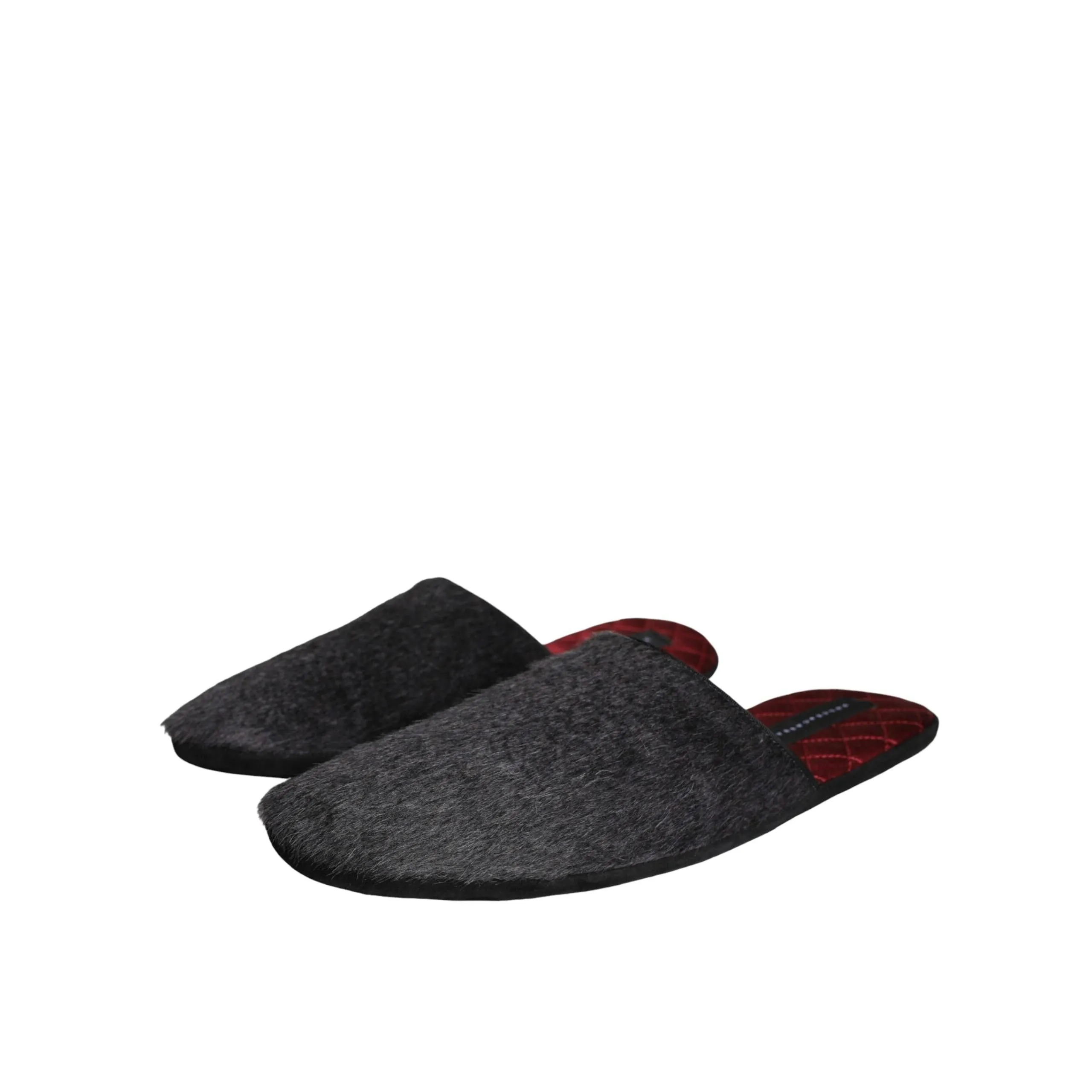 Dolce & Gabbana Black Faux Fur Slides Slippers Slip On Shoes Walking Sandals