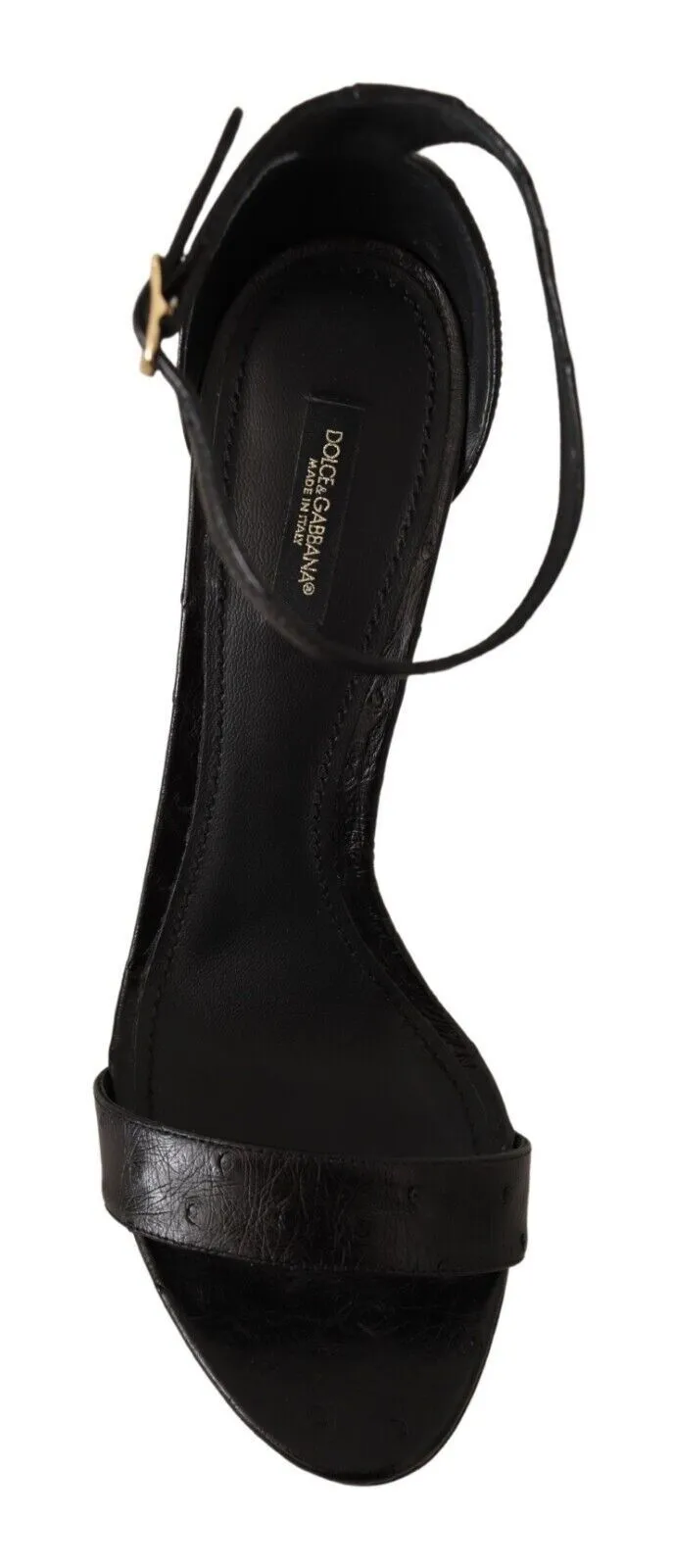 Dolce & Gabbana Black Ostrich Ankle Strap Heels Sandals Shoes Boot Sandals