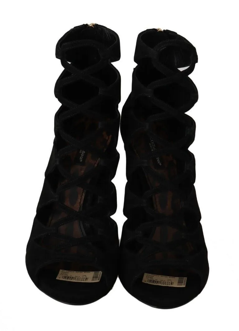 Boot Sandals Dolce & Gabbana Black Suede Ankle Strap Sandals Boots Shoes