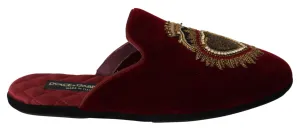 Dolce & Gabbana Red Velvet Embroidered Slides Starfish Sandals