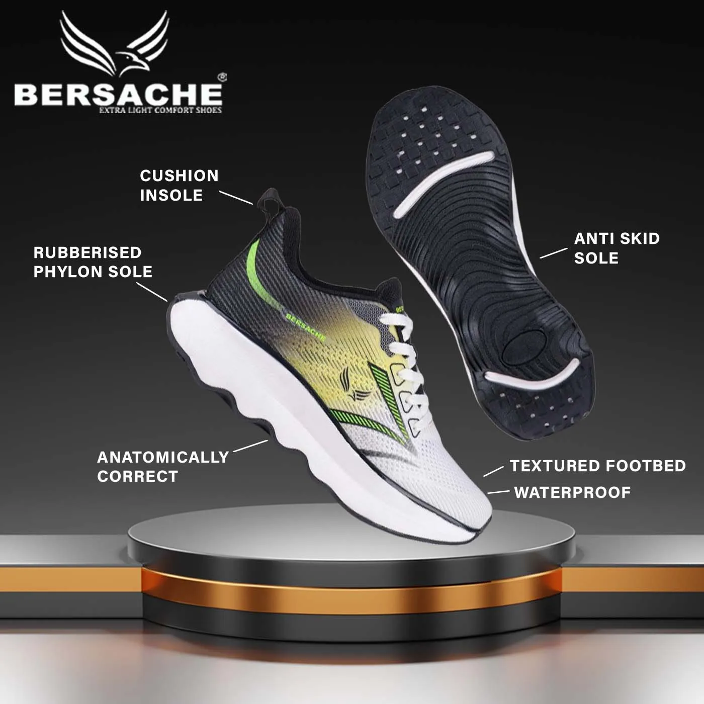 High Arch Slippers Bersache Sneaker, Loafers ,Casual With Extra Comfort Sneakers For Men  (9175-Grey)