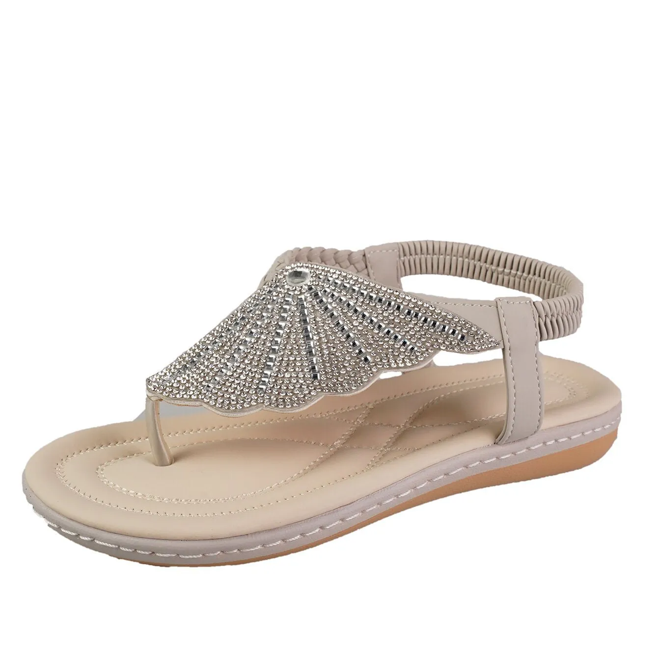 Flip Flops Non Slip New Rhinestone Shell Flip-Flops Sandals Summer Beach Shoes For Women Fashion Casual Low Heel Flat Slides Slippers