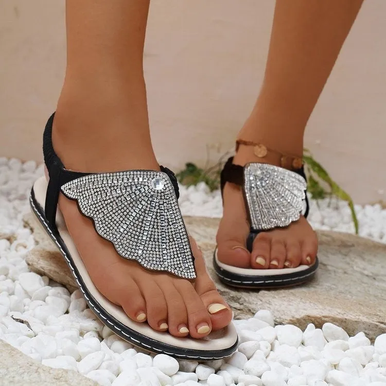 Nicole Miller Flip Flops New Rhinestone Shell Flip-Flops Sandals Summer Beach Shoes For Women Fashion Casual Low Heel Flat Slides Slippers