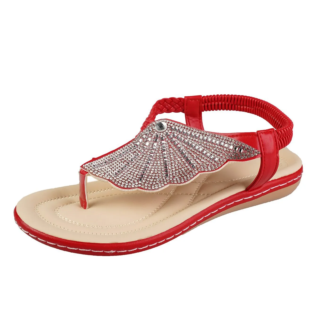 Soul Flip Flops New Rhinestone Shell Flip-Flops Sandals Summer Beach Shoes For Women Fashion Casual Low Heel Flat Slides Slippers