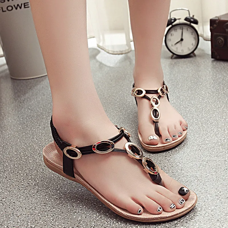 Flip Flops With Buckle 2016 New Arrival Summer Women Sandals Metal Women Shoes Chains Flip Flops Flats Beach Flat Heel Sandals 35-40 Free Shipping