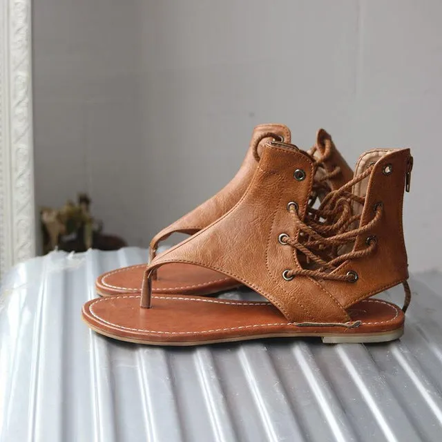 Womens Lace Up Vegan Leather Gladiator Sanda Sandals Inn Daytona