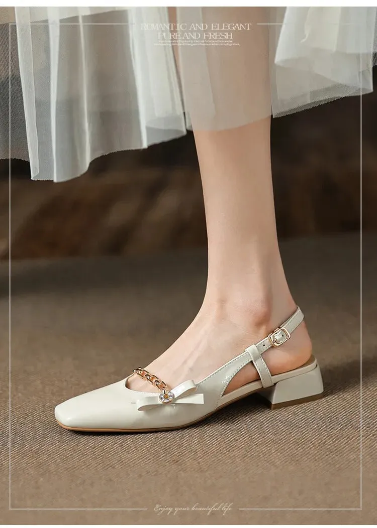 Gemma Square Toe Chunky Heel Slingback Pumps Loafer Sandals