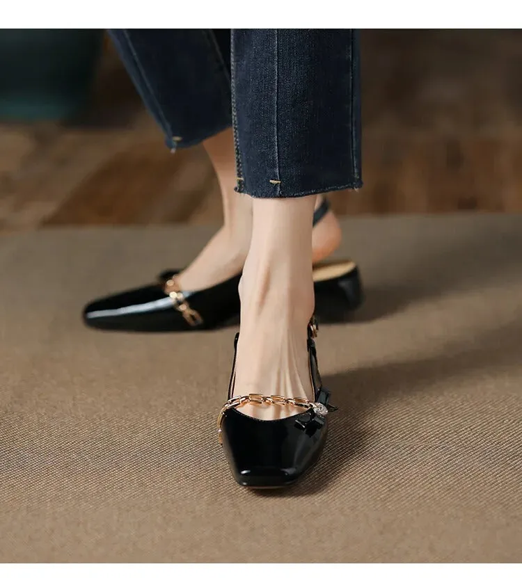 Gemma Square Toe Chunky Heel Slingback Pumps Sandals With Removable Insoles