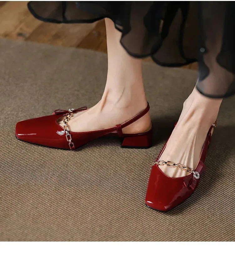 Sandals Under Gemma Square Toe Chunky Heel Slingback Pumps