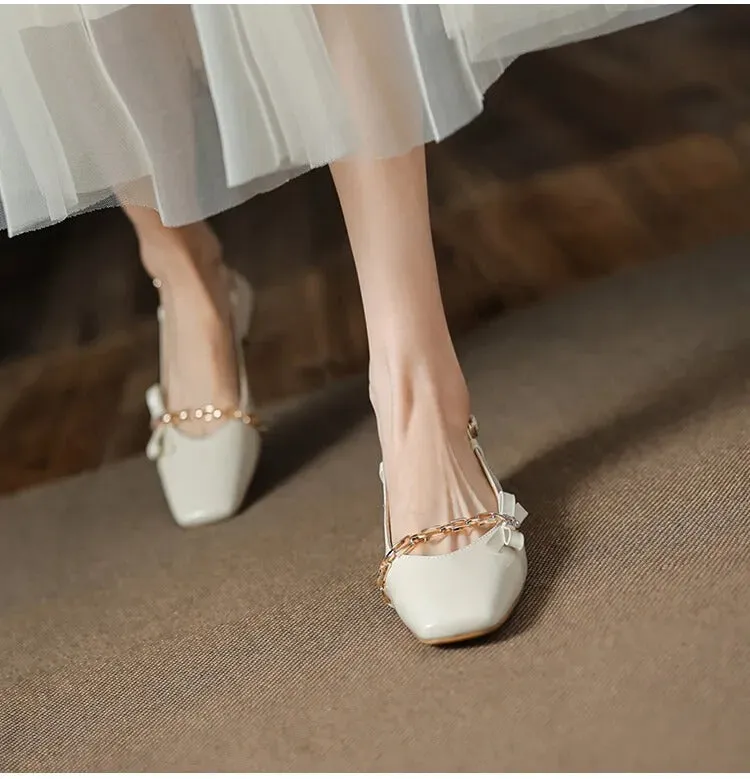 Raffia Flat Sandals Gemma Square Toe Chunky Heel Slingback Pumps