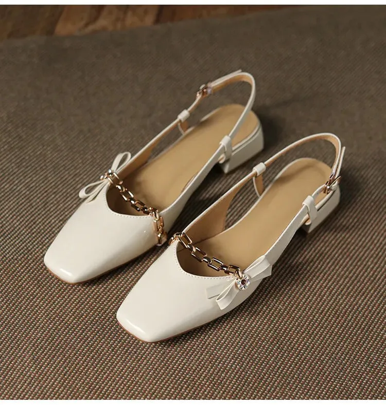 Sandals Toe Ring Gemma Square Toe Chunky Heel Slingback Pumps