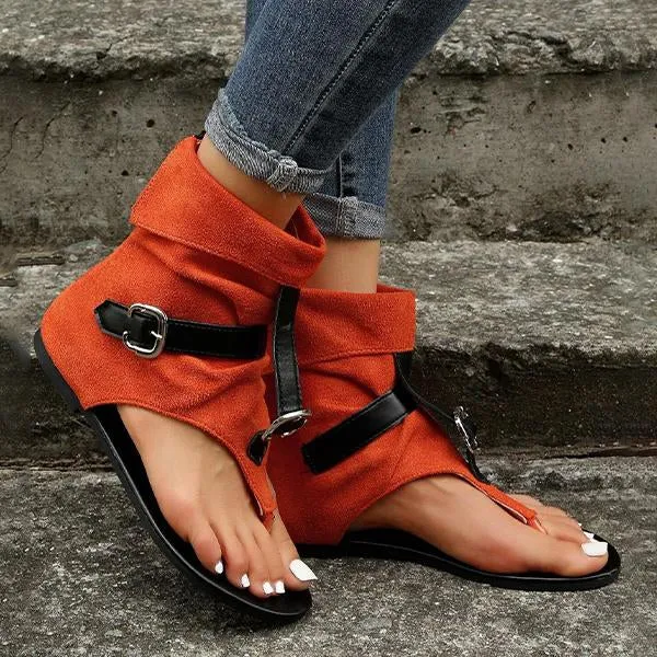 Women's Casual Belt Buckle High Top Flat Flip-Flop Sandals 67993441S Slim Square Logo Pop Up Flip Flops