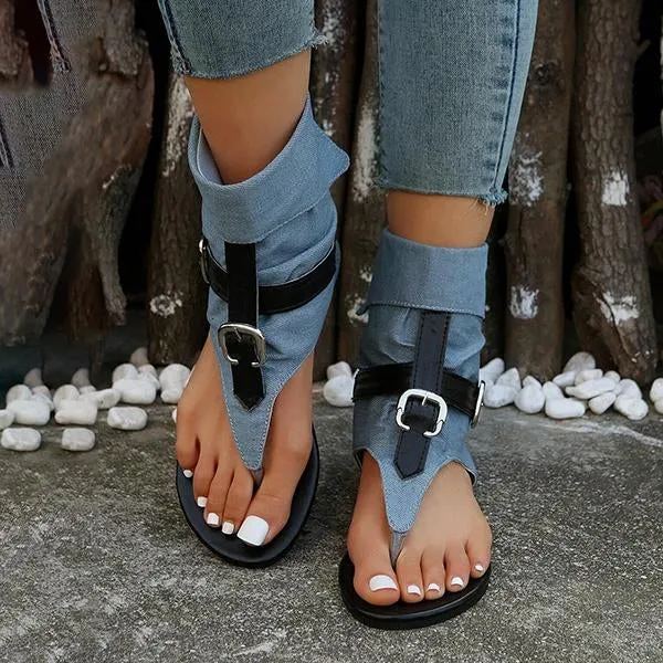 Flip Flops With Velcro Changeable Straps Women's Casual Belt Buckle High Top Flat Flip-Flop Sandals 67993441S