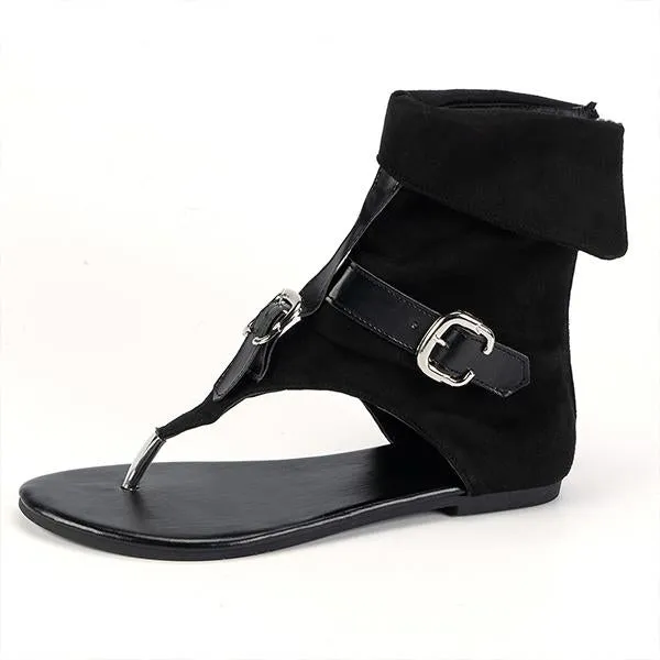 Leather Reef Flip Flops Women's Casual Belt Buckle High Top Flat Flip-Flop Sandals 67993441S