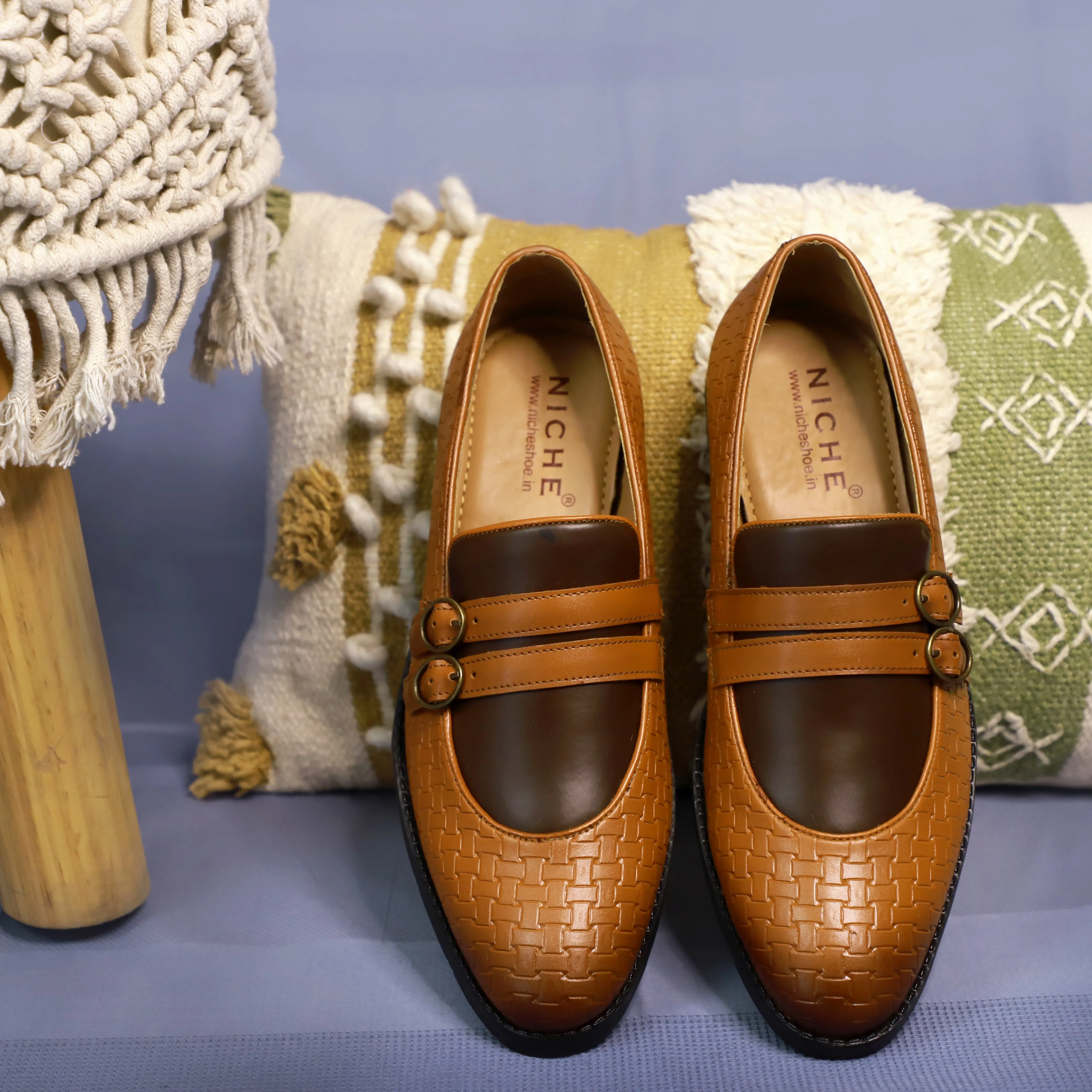 Betsey Johnson Aron Loafers NICHE Tan Brown Weaved Monk Loafers