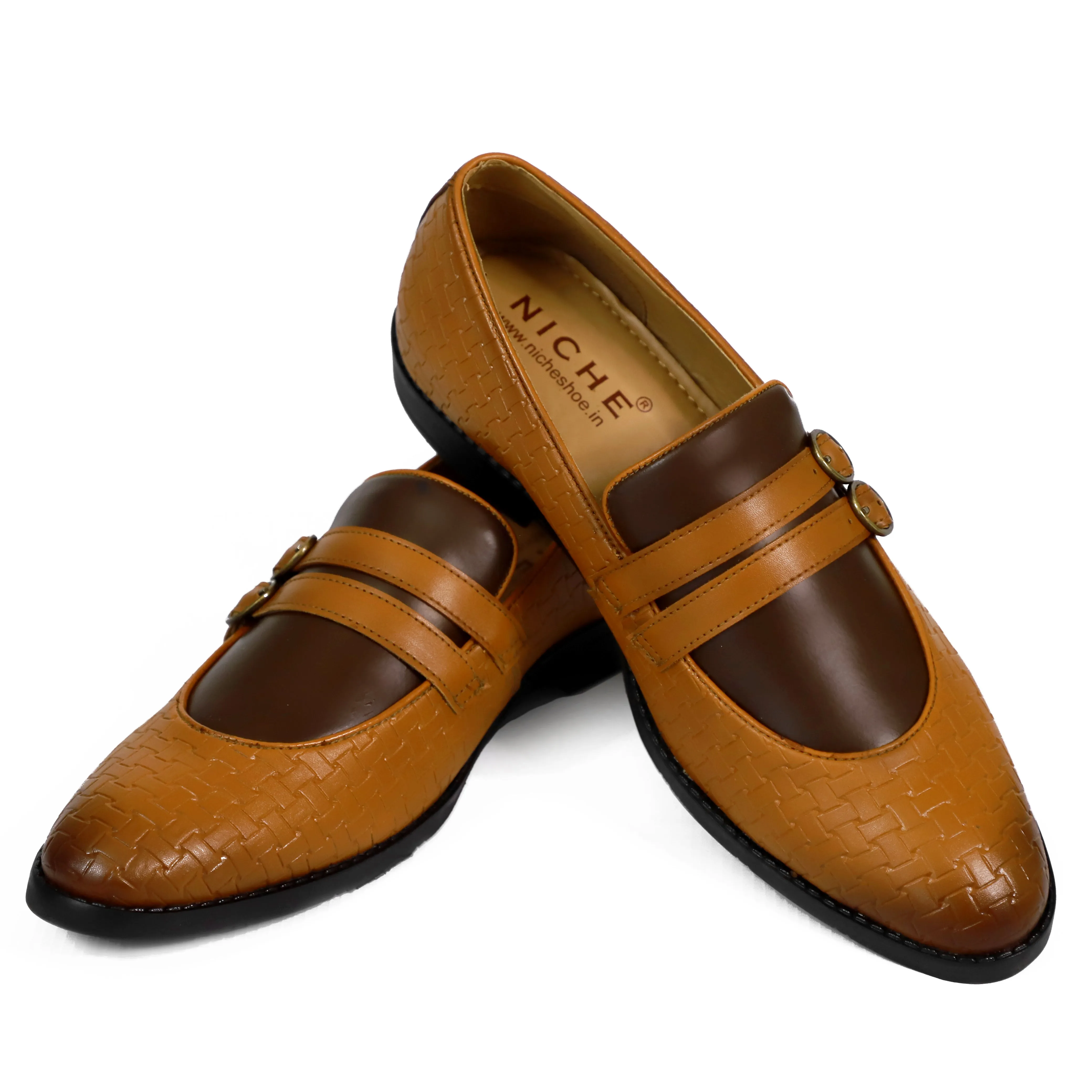 NICHE Tan Brown Weaved Monk Loafers House Shoe Loafers