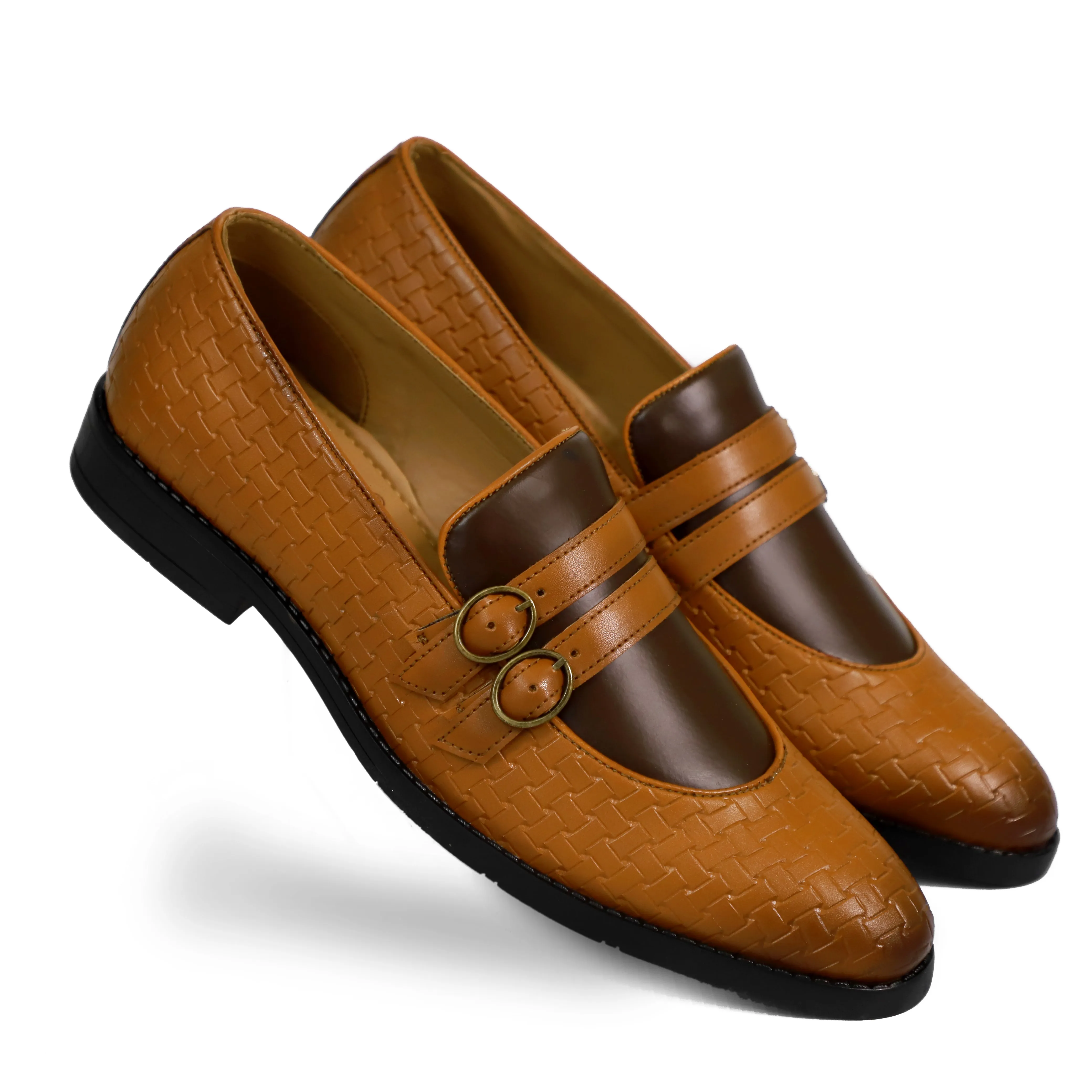 Loafers With Pants NICHE Tan Brown Weaved Monk Loafers