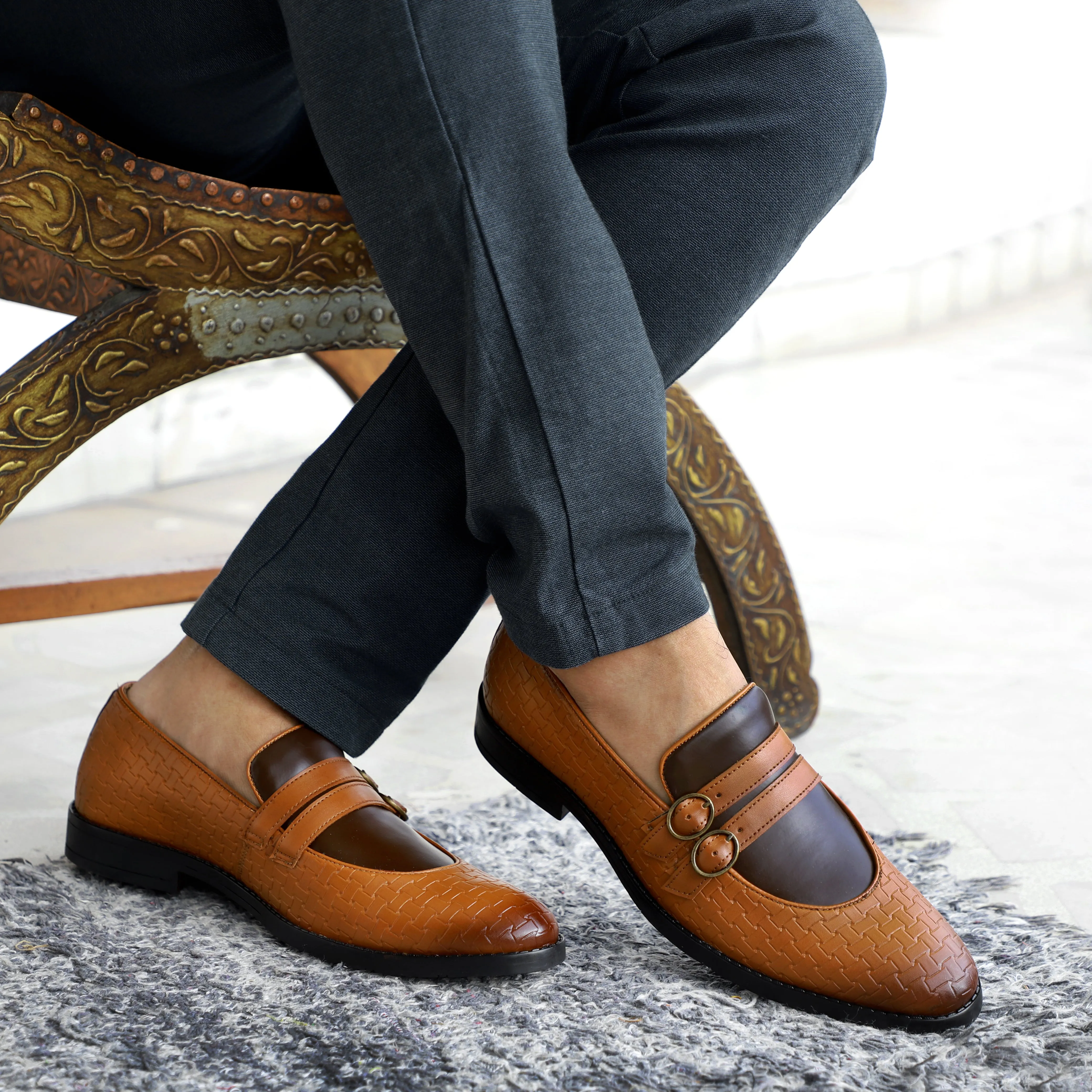 90s Penny Loafers NICHE Tan Brown Weaved Monk Loafers