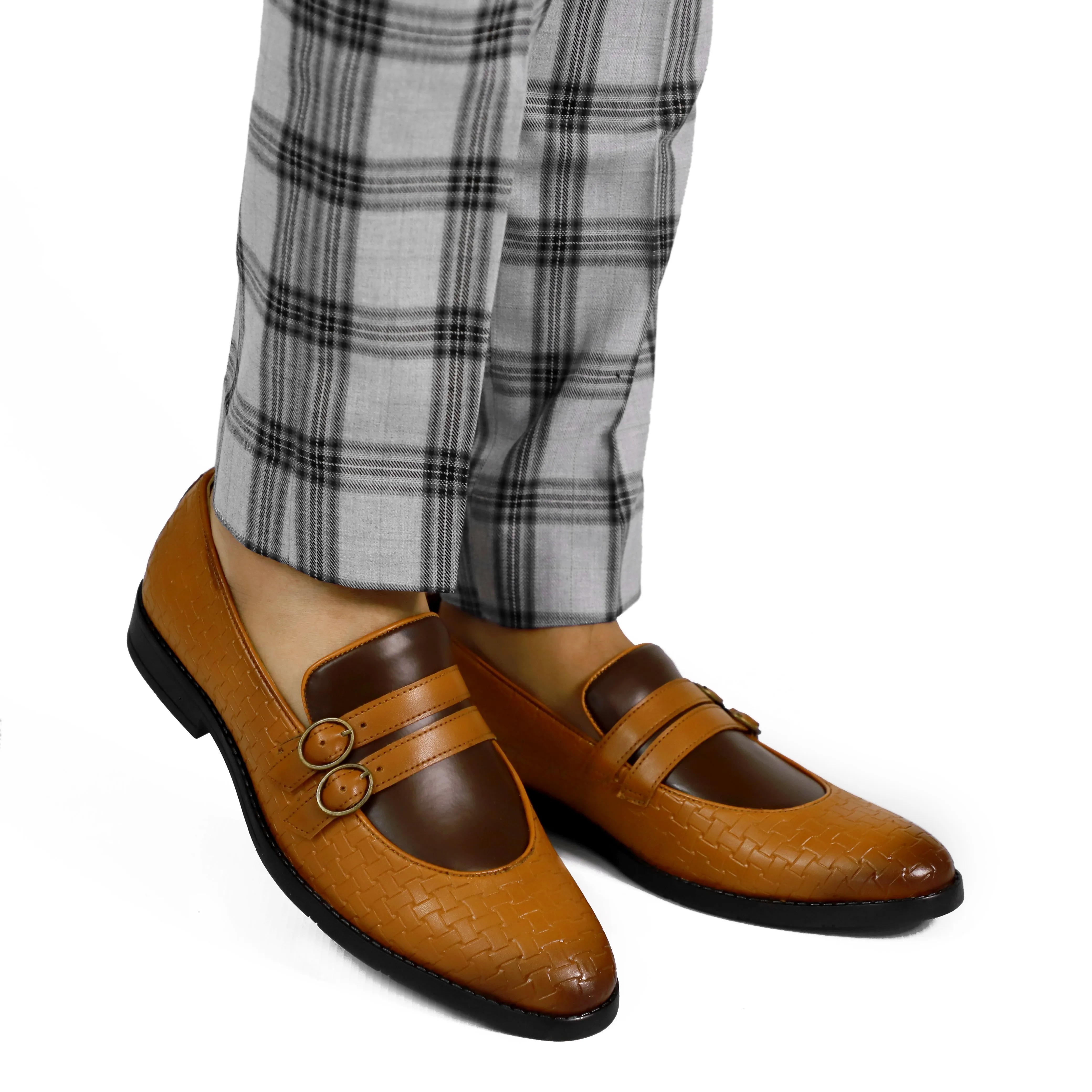 Loafers Casual NICHE Tan Brown Weaved Monk Loafers