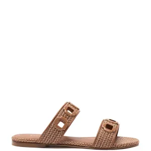 Sandals With Bows Larroude Milan Flat Mule In Caramel Wave Raffia
