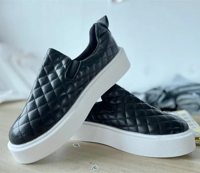 Flat Shoe Storage Ins Plaid Flat Shoes Women Platform Leather Shoes