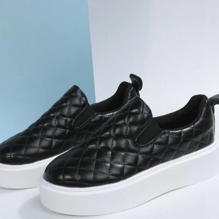 Ins Plaid Flat Shoes Women Platform Leather Shoes Waffle Flat Moon Shoe