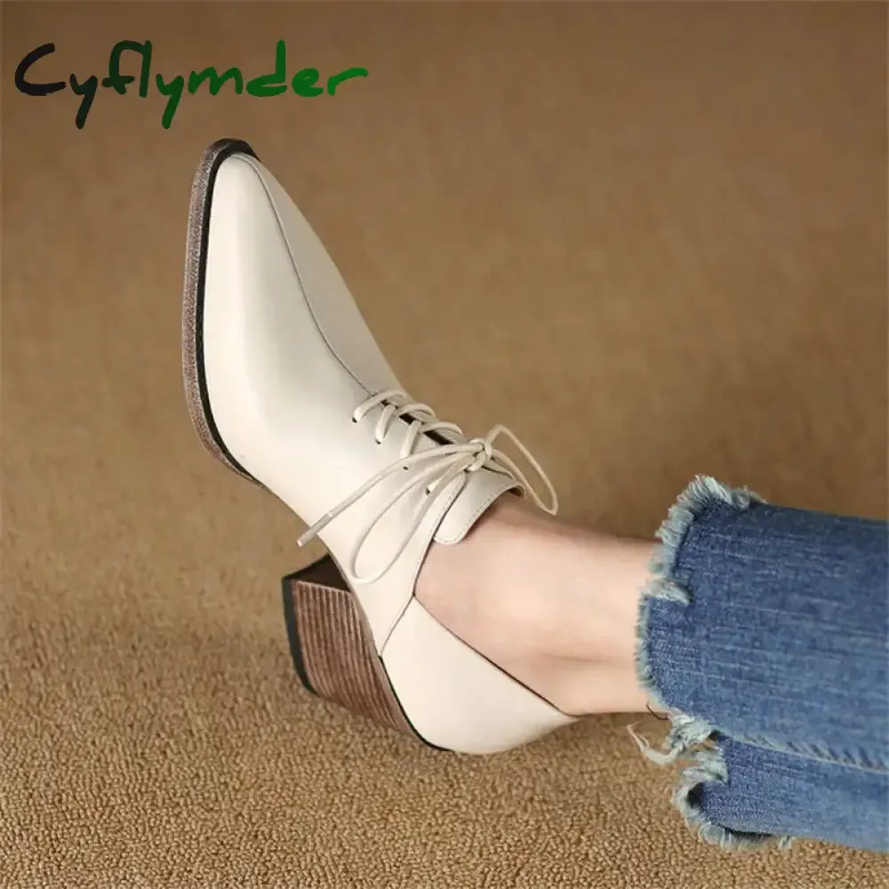Wearing Socks With Loafers Cyflymder New Spring Genuine Leather Women Shoes Pointed Toe Women Pumps Fashion High Heel Loafers Shoes for Women Chunky Heel Shoes Black