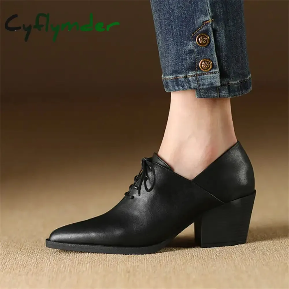 Geox Loafers Cyflymder New Spring Genuine Leather Women Shoes Pointed Toe Women Pumps Fashion High Heel Loafers Shoes for Women Chunky Heel Shoes Black