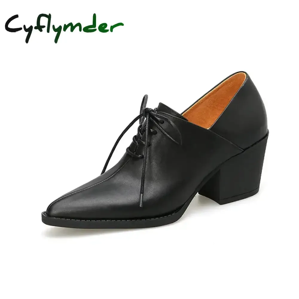 Cyflymder New Spring Genuine Leather Women Shoes Pointed Toe Women Pumps Fashion High Heel Loafers Shoes for Women Chunky Heel Shoes Black Skechers Leather Loafers