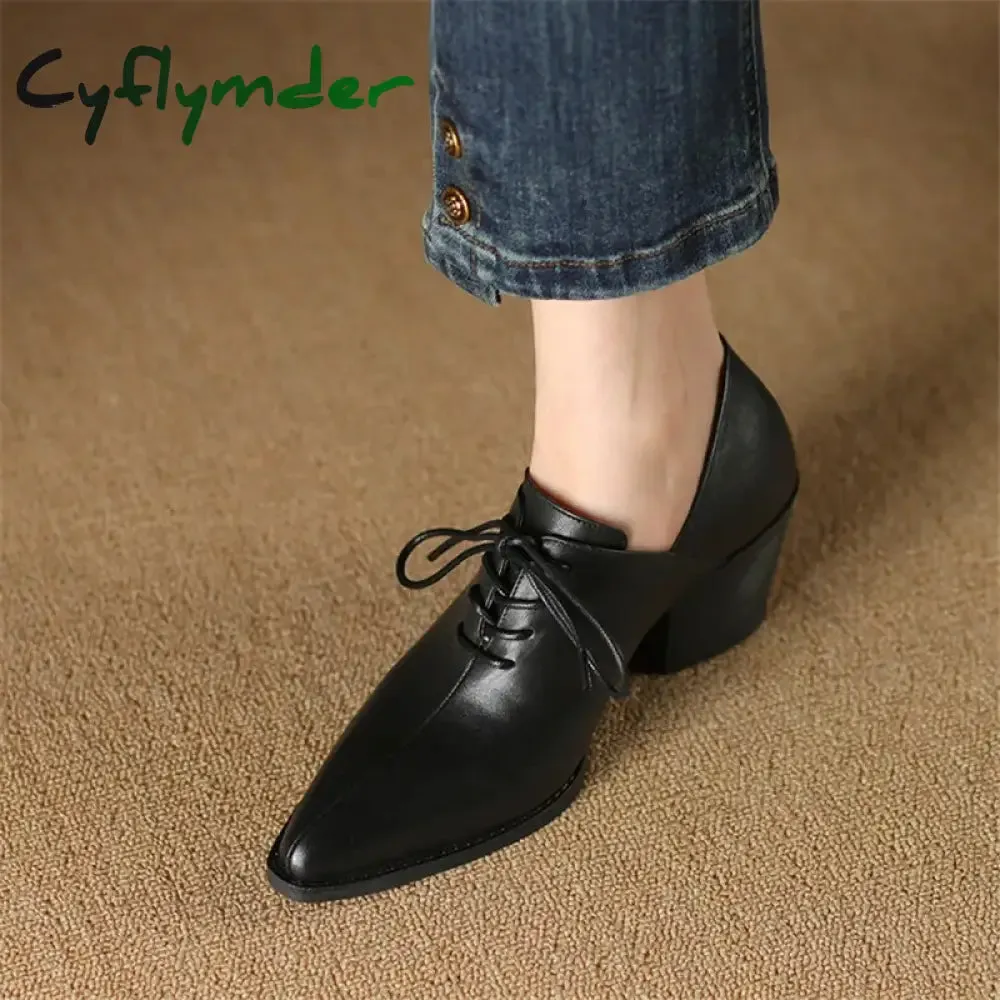 Driving Loafers Suede Cyflymder New Spring Genuine Leather Women Shoes Pointed Toe Women Pumps Fashion High Heel Loafers Shoes for Women Chunky Heel Shoes Black