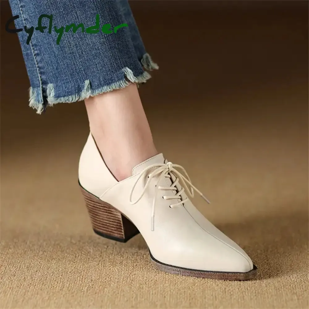 Gh Bass & Co Loafers Cyflymder New Spring Genuine Leather Women Shoes Pointed Toe Women Pumps Fashion High Heel Loafers Shoes for Women Chunky Heel Shoes Black