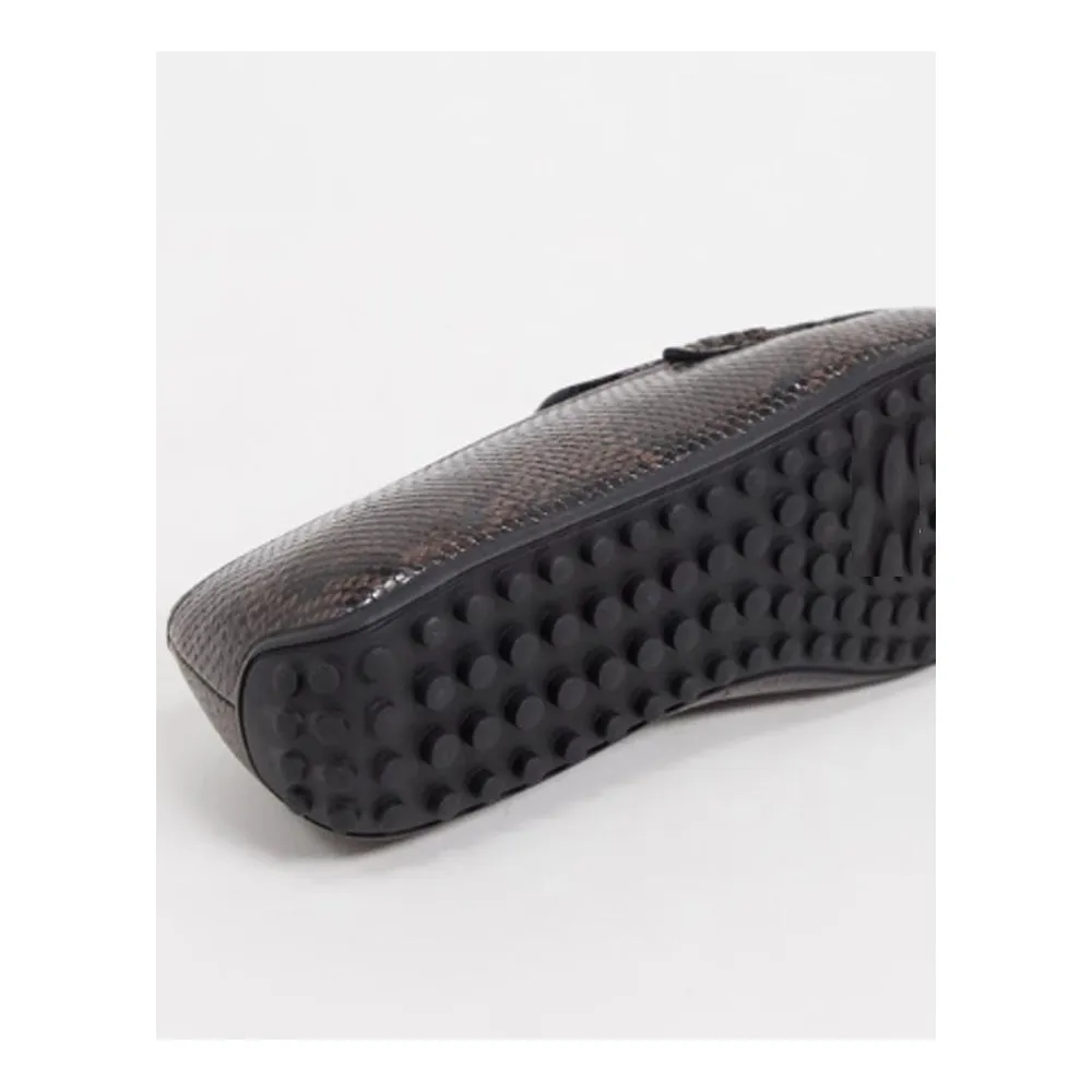 Asos- Driving Shoes In Snake Print In Faux Leather With Chain Peep Toe Shoes Sandals