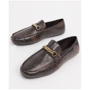 Asos- Driving Shoes In Snake Print In Faux Leather With Chain Under Armour Fat Tire Sandals