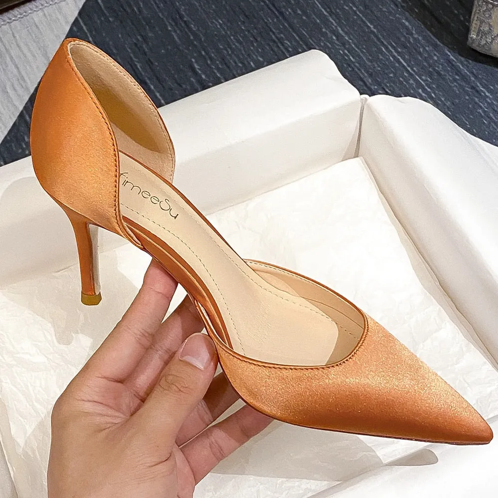 Floorhand Work Boots Designer Newest Pumps Sweet Pointed Toe Slip-on Wedding Office Silk Handmade