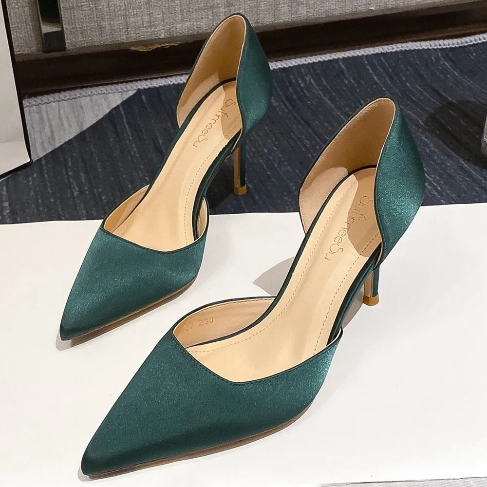 Designer Newest Pumps Sweet Pointed Toe Slip-on Wedding Office Silk Handmade Cork Sole Work Boots